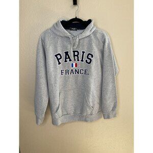 Paris France Gray Hooded Sweatshirt L Front Graphic Pullover Soft Cotton Blend